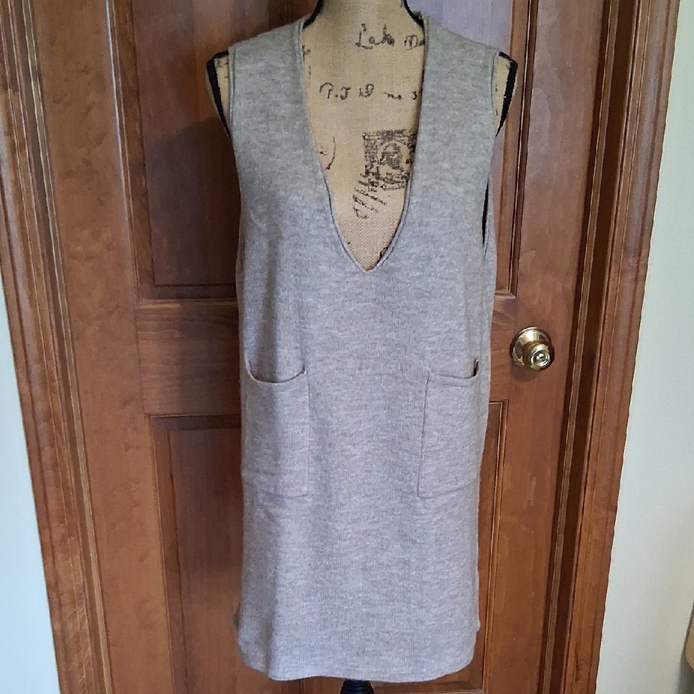 Tan Knit Vest Or Sweater Dress with Pockets FromShein, VGUC